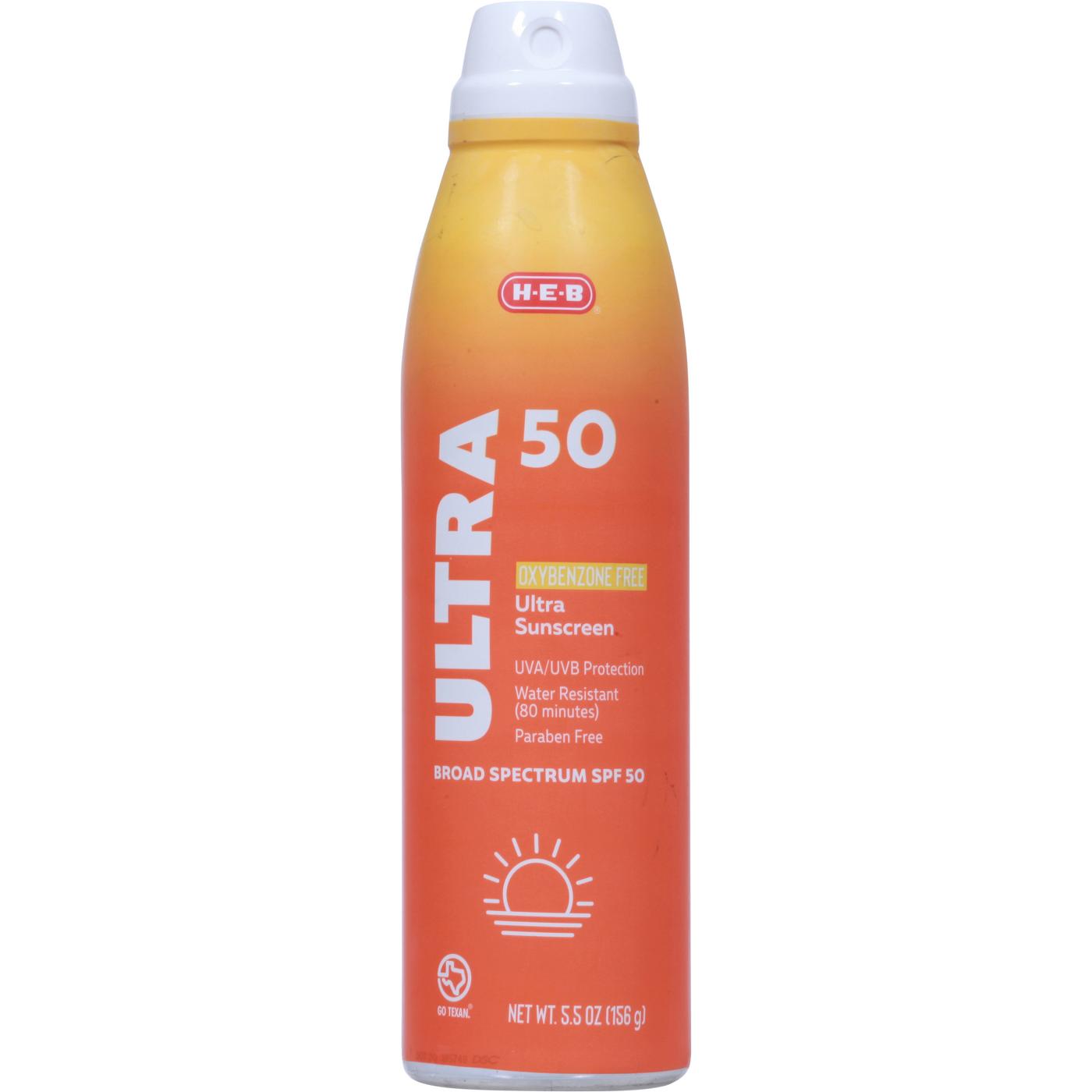 H-E-B Ultra Oxybenzone Free Sunscreen Spray – SPF 50; image 1 of 5