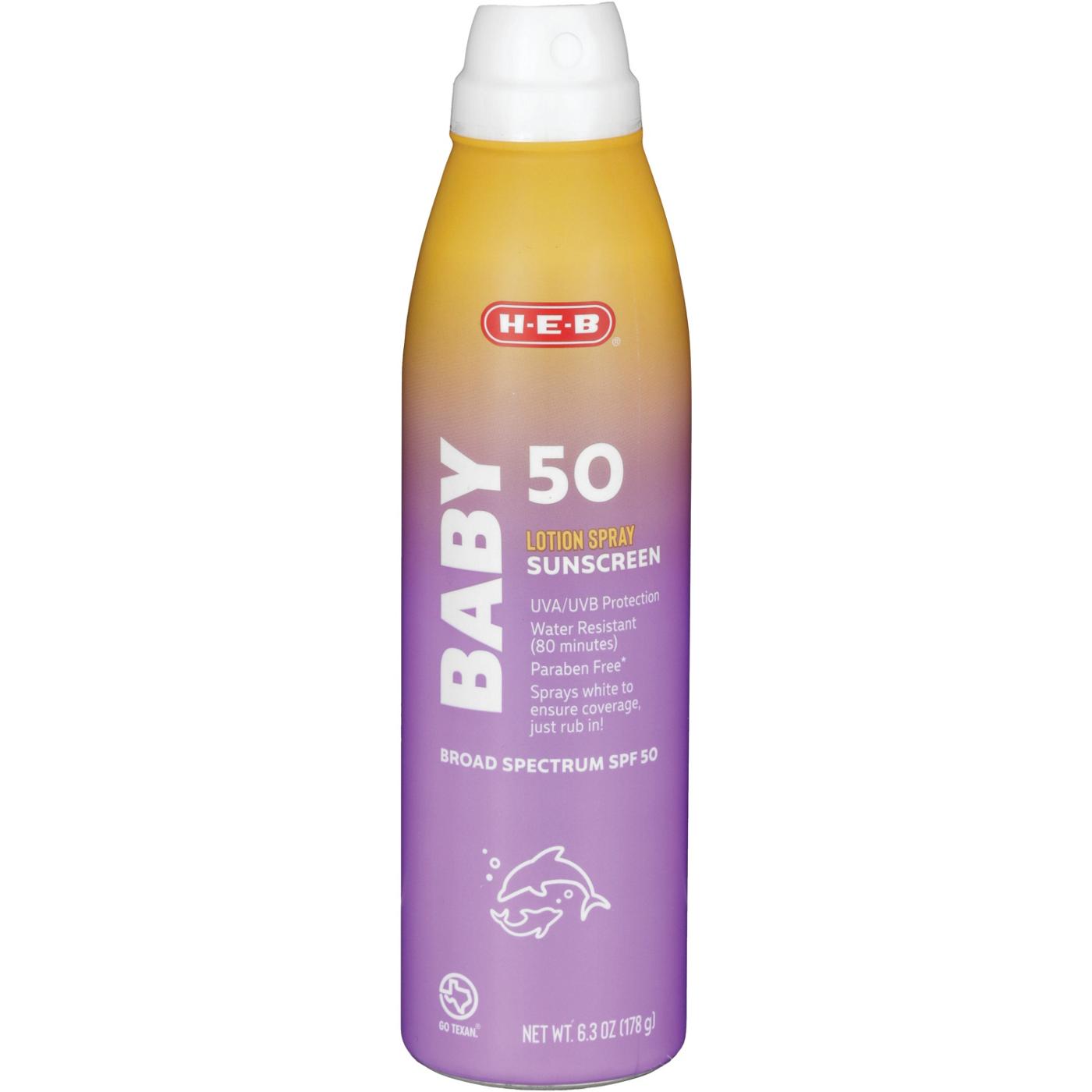 H-E-B Baby Broad Spectrum Sunscreen Spray – SPF 50; image 1 of 3