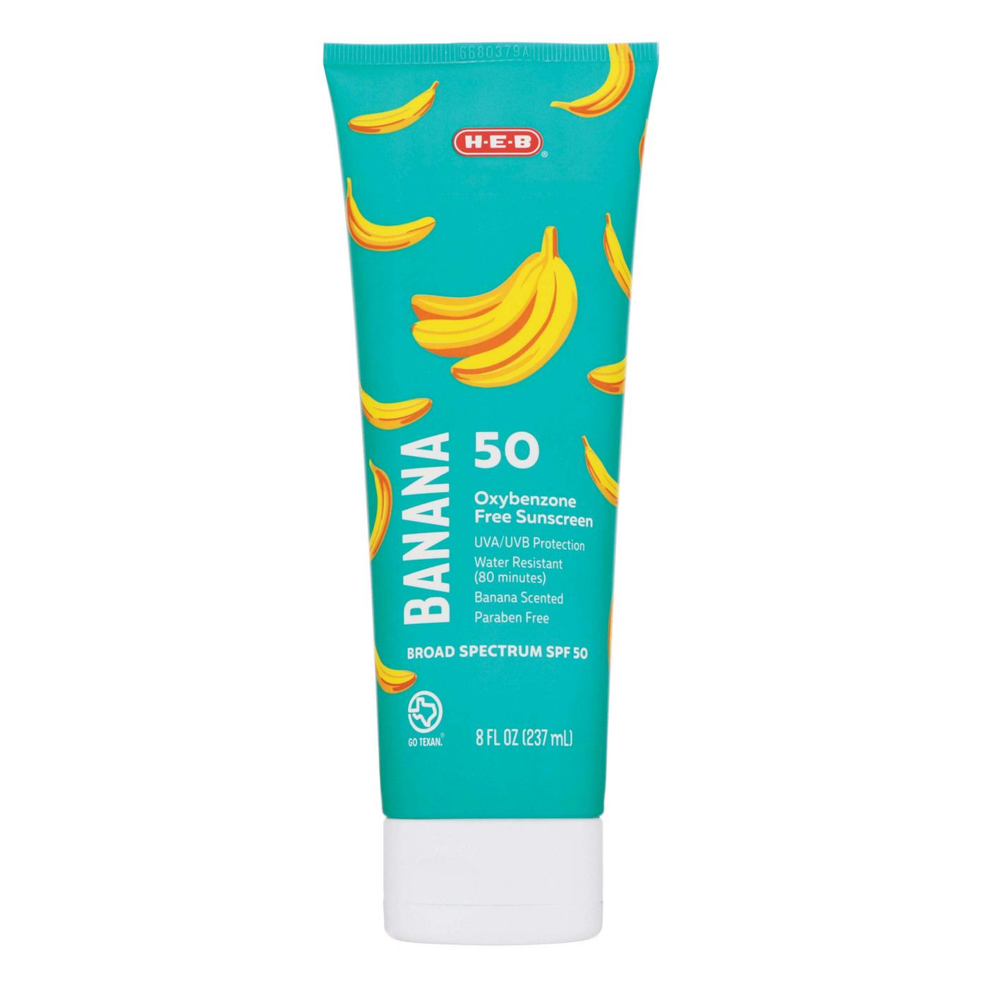H-E-B Oxybenzone Free Banana Sunscreen Lotion – SPF 50 - Shop