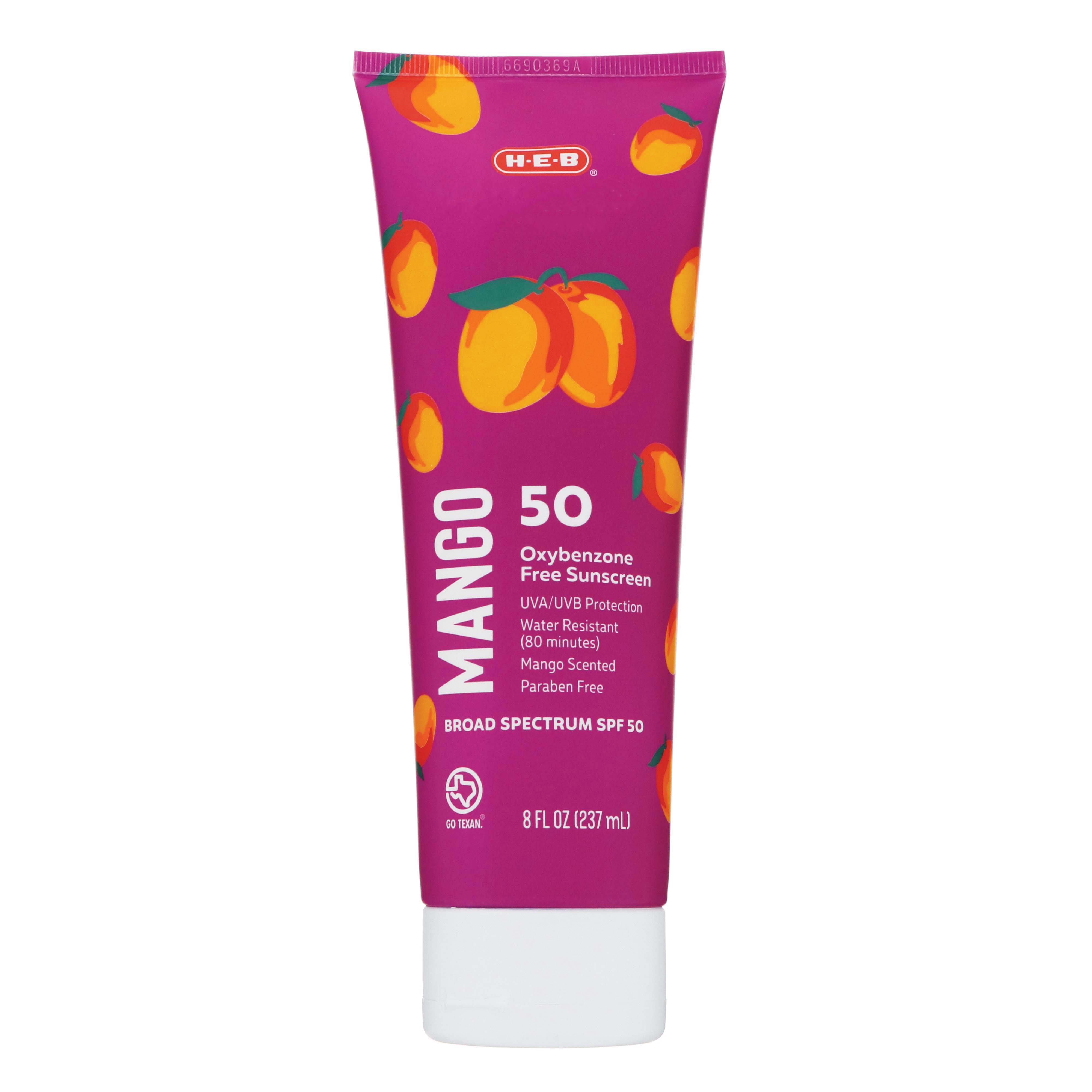 H-E-B Solutions Oxybenzone Free SPF 50 Mango Sunscreen - Shop Sunscreen ...