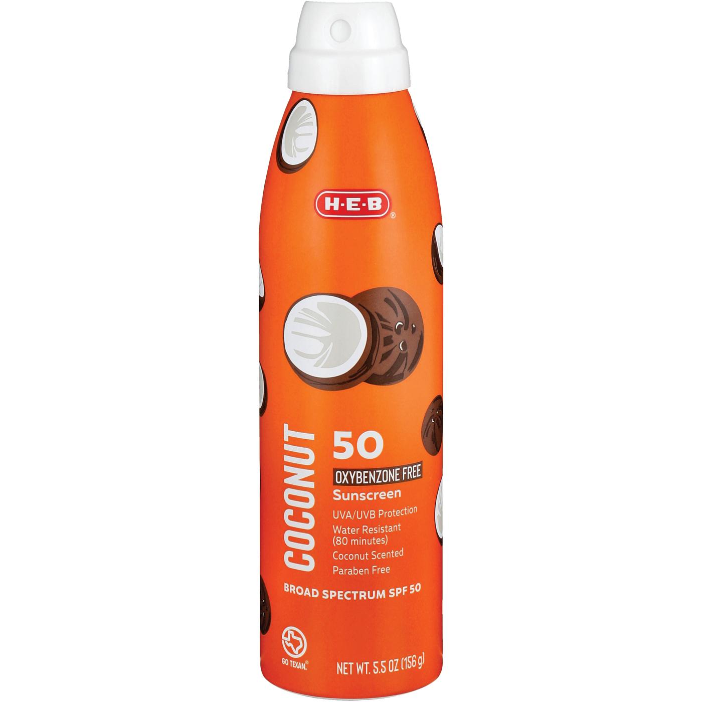 H-E-B Oxybenzone Free Coconut Sunscreen Spray – SPF 50; image 1 of 5