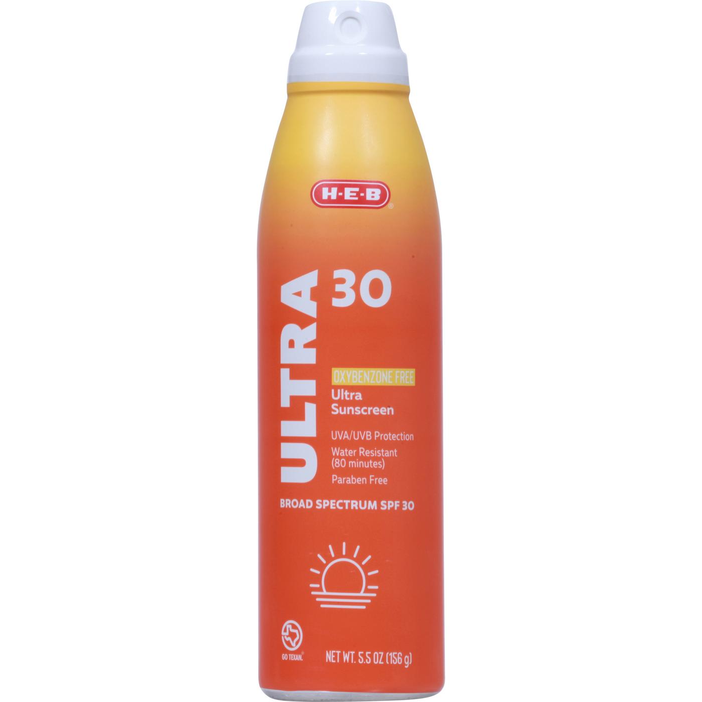 H-E-B Ultra Oxybenzone Free Sunscreen Spray – SPF 30; image 1 of 5