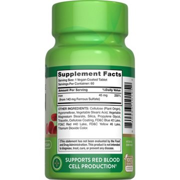Nature's Truth Slow Release Iron 45 mg Coated Tablets, 60