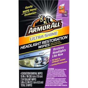 Armor All Ultra Shine Headlight Restoration Wipes, 6 ct