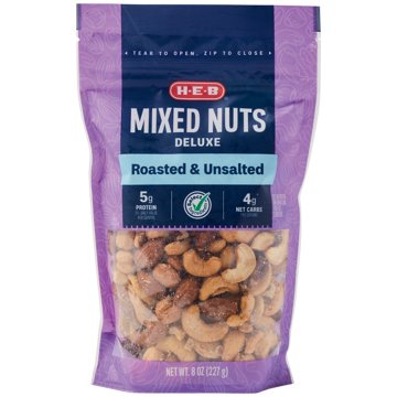 H-E-B Deluxe Unsalted Roasted Mixed Nuts, 8 oz