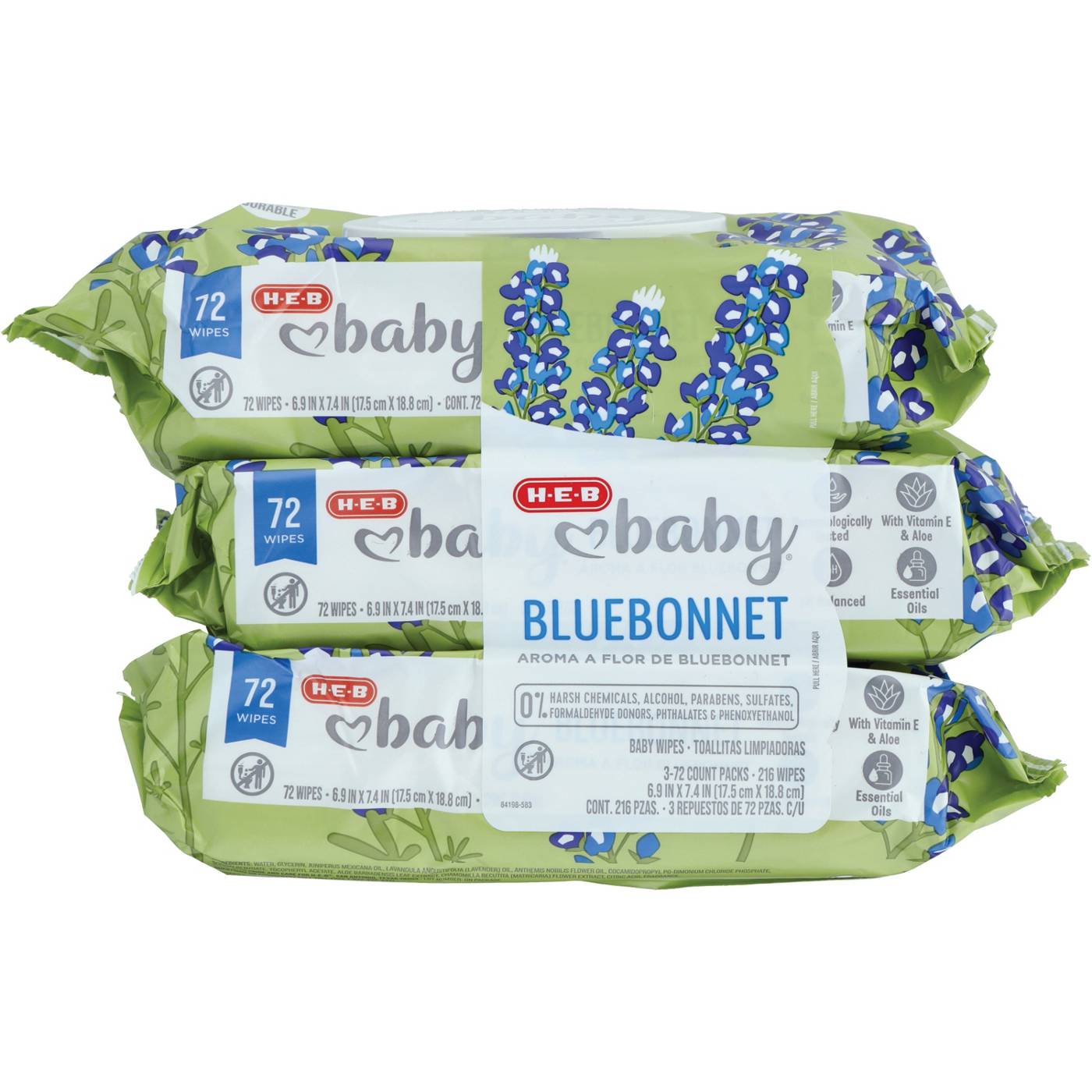 H-E-B Baby Wipes - Bluebonnet Scented, 3 pk; image 1 of 3
