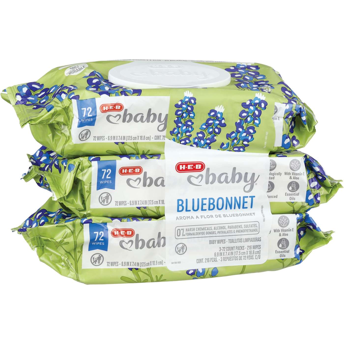 H-E-B Baby Wipes - Bluebonnet Scented, 3 pk; image 2 of 3