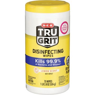 H-E-B Tru Grit Disinfecting Wipes - Lemon Scent, 75 ct