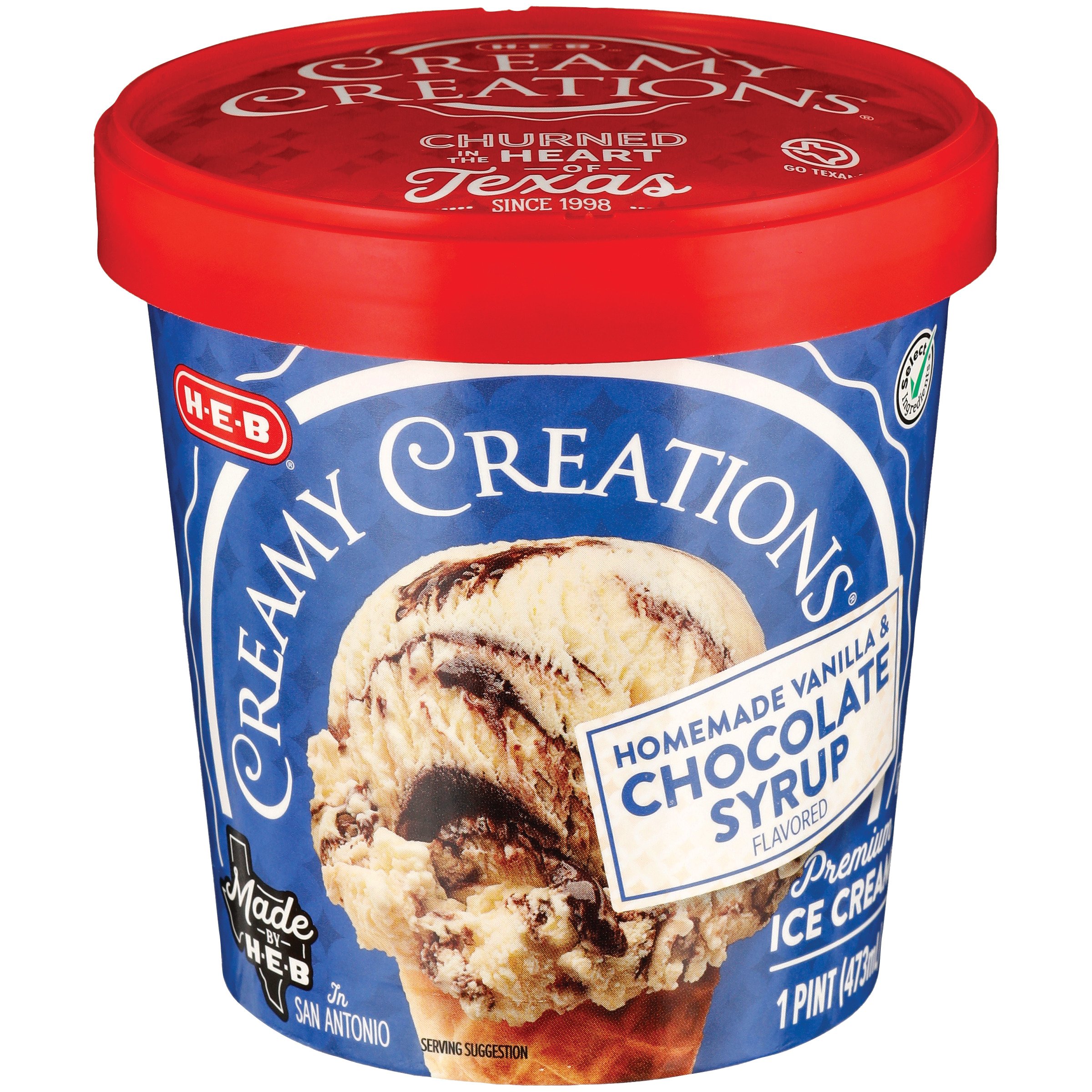 HEB Creamy Creations Homemade Vanilla & Chocolate Syrup Ice Cream