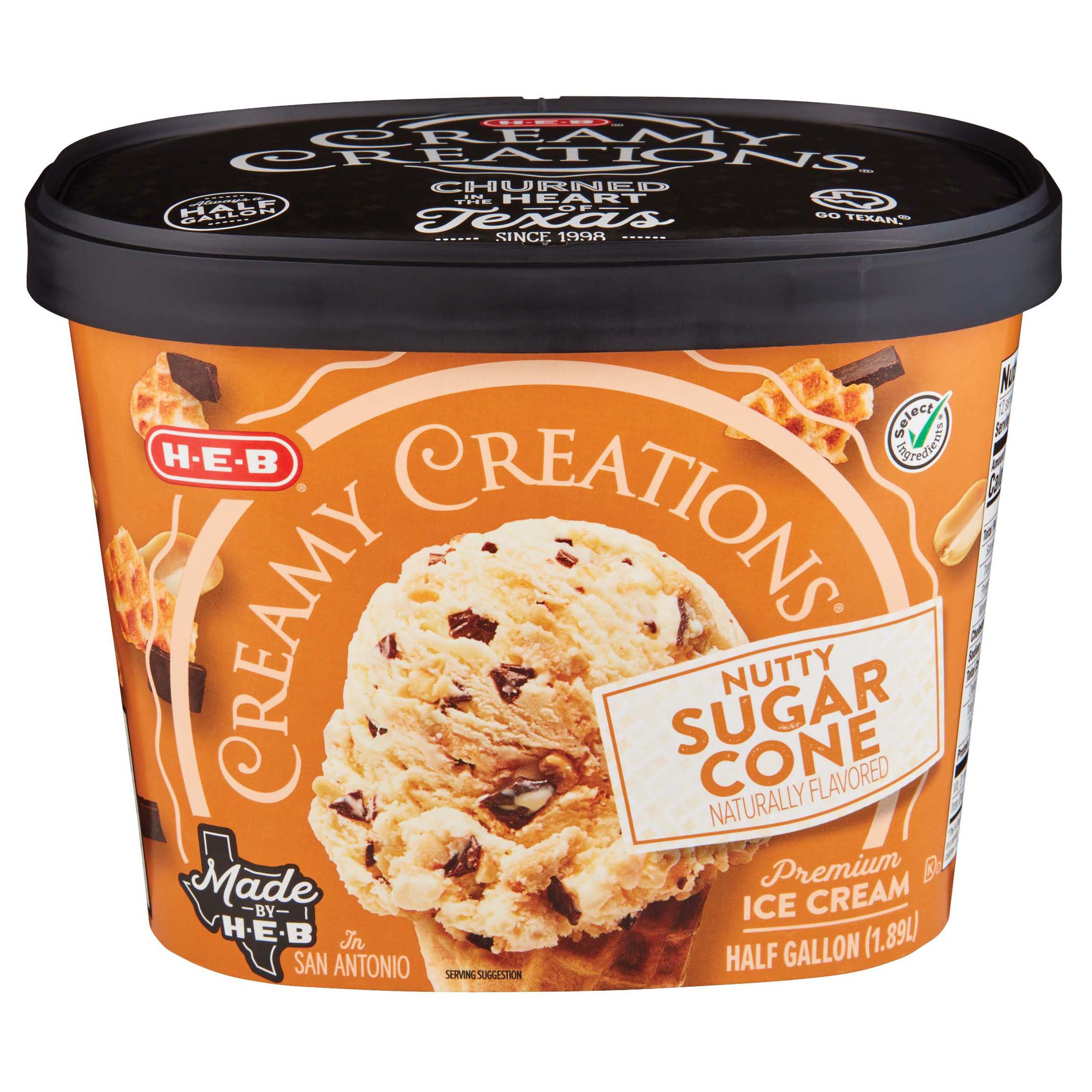 H E B Select Ingredients Creamy Creations Nutty Sugar Cone Ice Cream Shop Ice Cream Treats At H E B