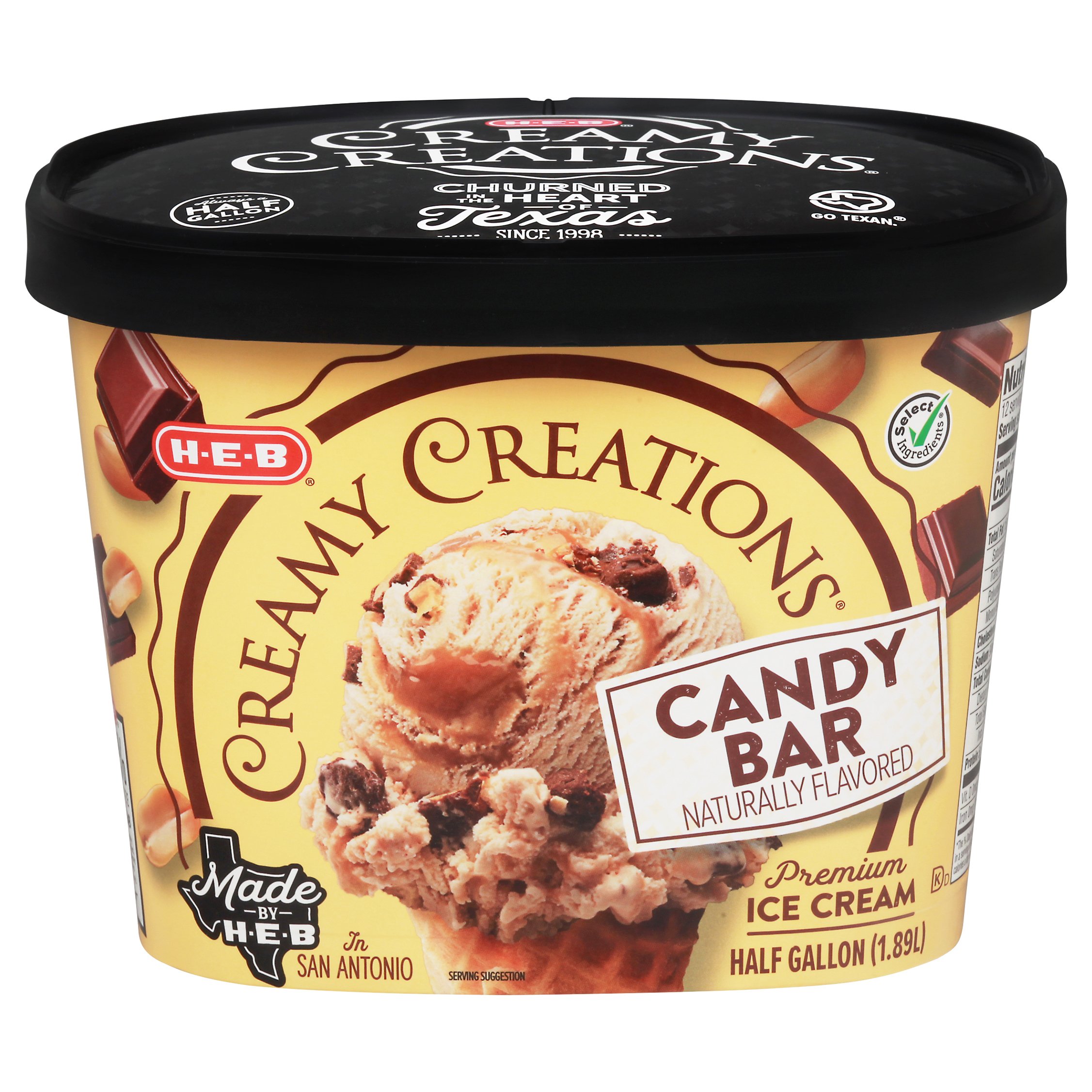 H E B Select Ingredients Creamy Creations Candy Bar Ice Cream Half Gallon Shop Ice Cream Treats At H E B