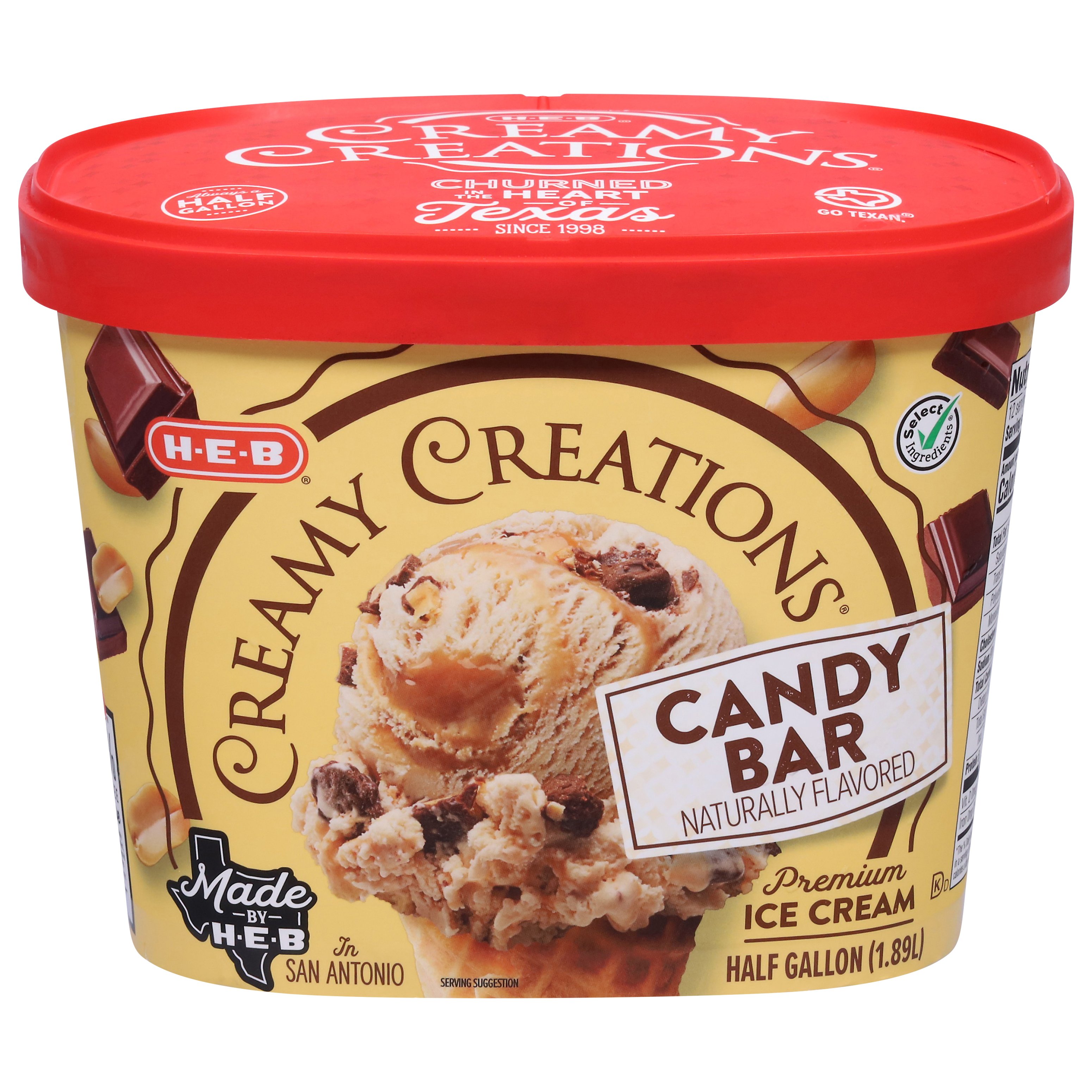 H-E-B Select Ingredients Creamy Creations Candy Bar Ice Cream Half ...