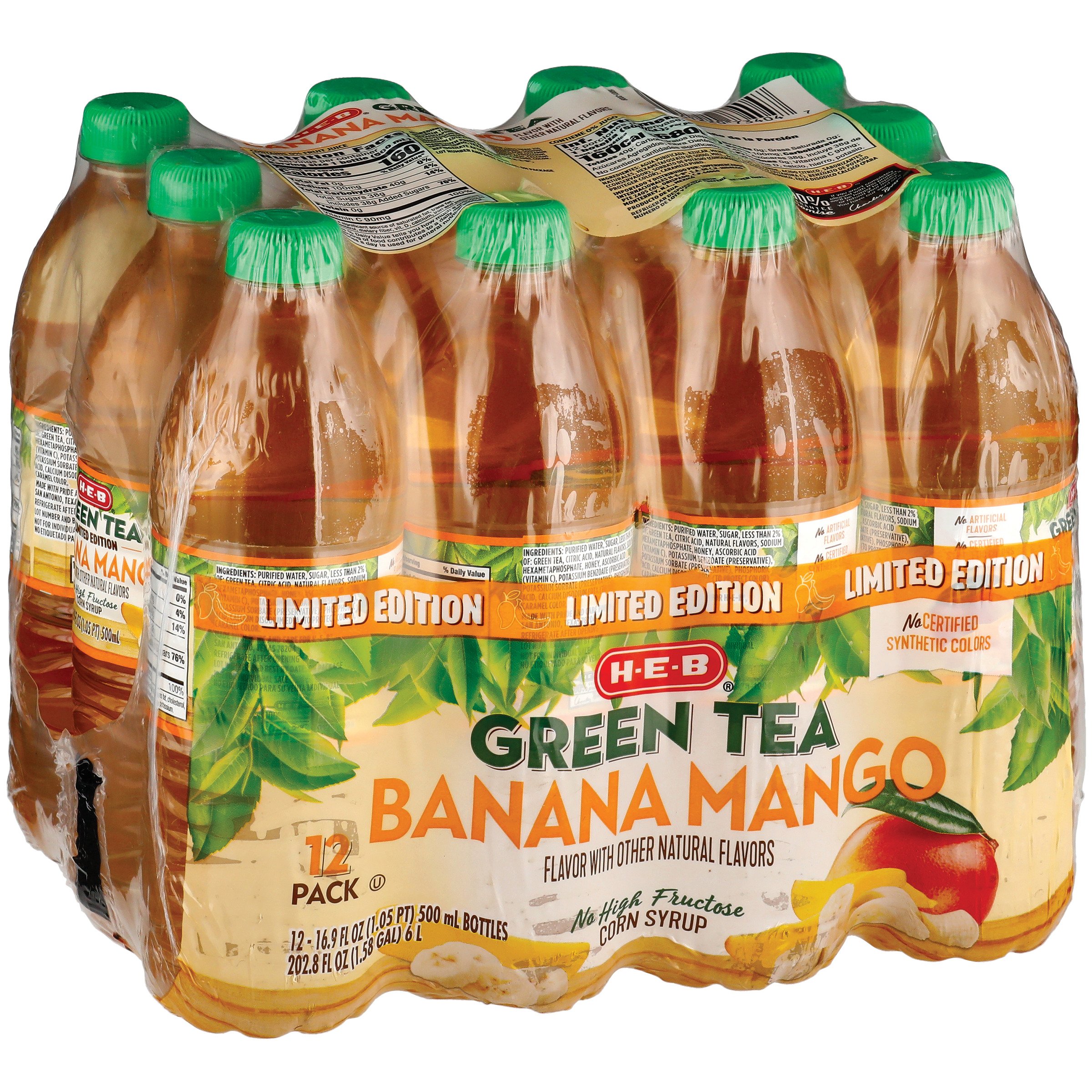 HEB Limited Edition Banana Mango Green Tea 16.9 oz Bottles Shop Tea