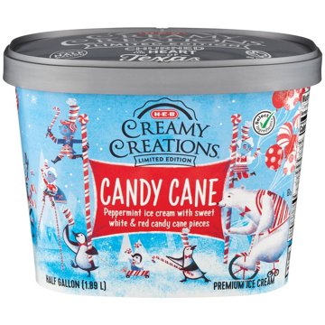 H-E-B Creamy Creations Candy Cane Ice Cream, 1/2 gal