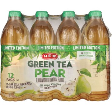 H-E-B Pear Green Tea 12 pk Bottles