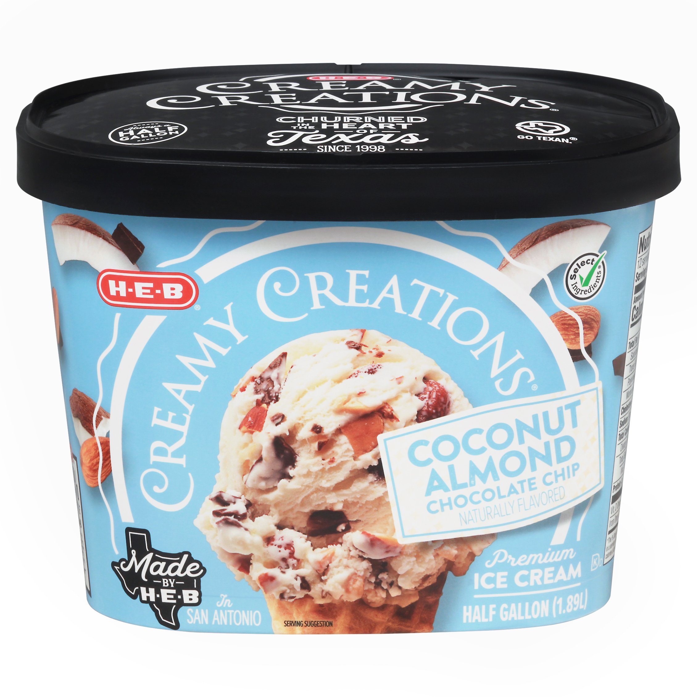 HEB Creamy Creations Coconut Almond Chocolate Chip Ice Cream Shop