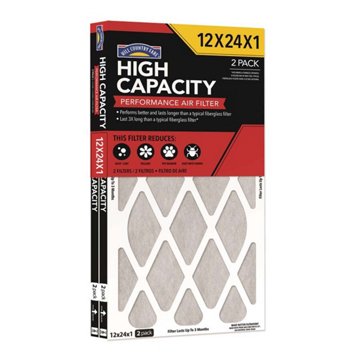 Hill Country Fare High Capacity Performance Air Filters, 12 x 24 x 1 in, 2 pk