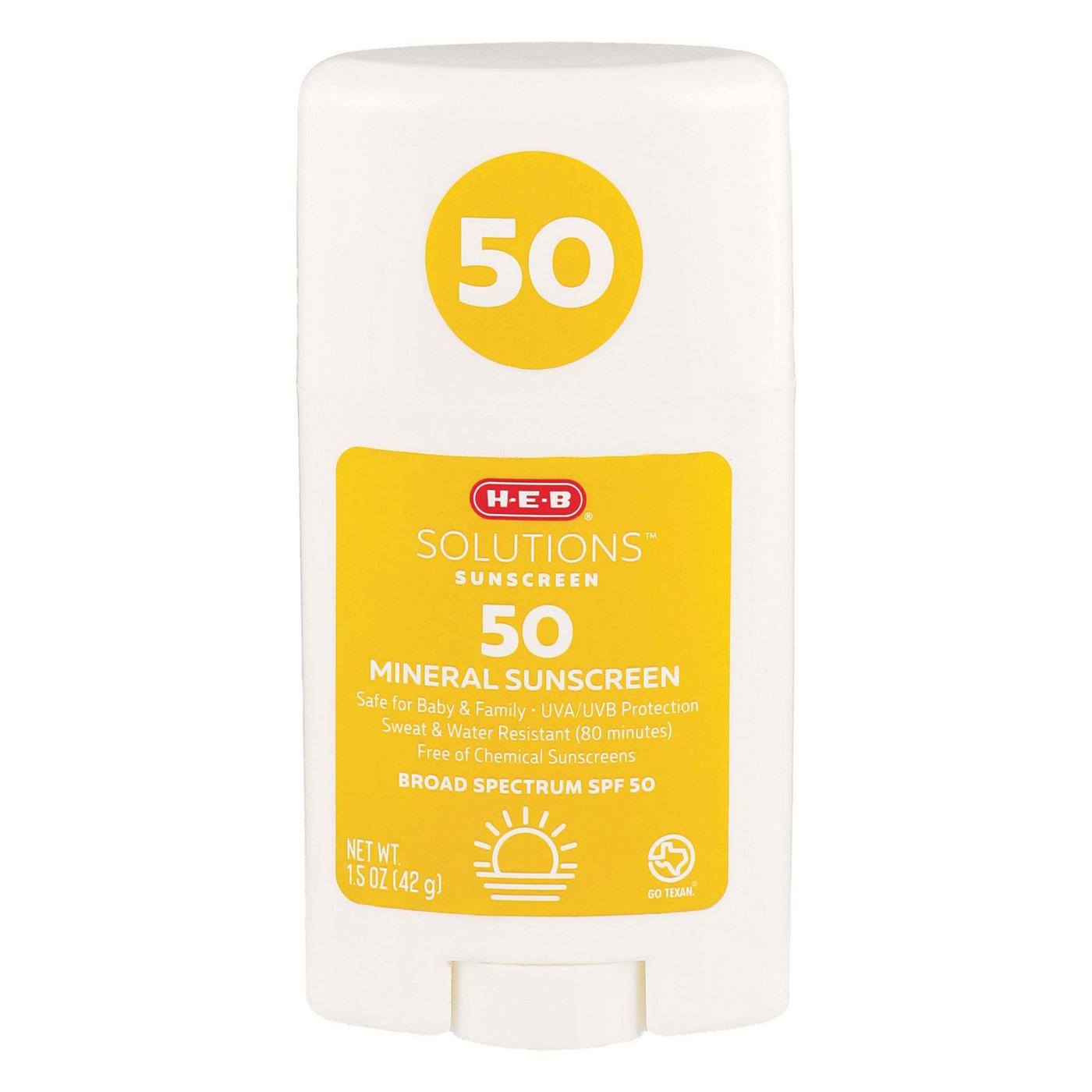 H-E-B Mineral Protection Broad Spectrum Sunscreen Stick – SPF 50; image 1 of 2