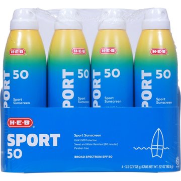 H-E-B Sport Broad Spectrum Sunscreen Spray – SPF 50, 4 pk