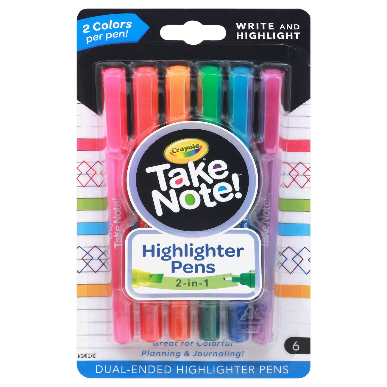6 Count School Supplies Assorted Colors Crayola Take Note Highlighters and Dual Tip Pens Pack of 6 at Home Crafts for Kids 