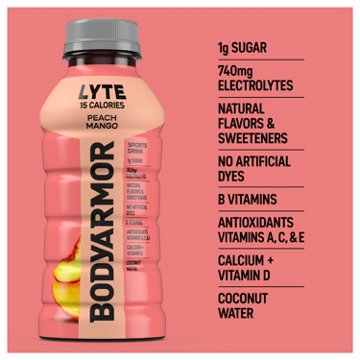 BODYARMOR Lyte Peach Mango Electrolyte Sports Drink 8 pk Bottles, 12 oz