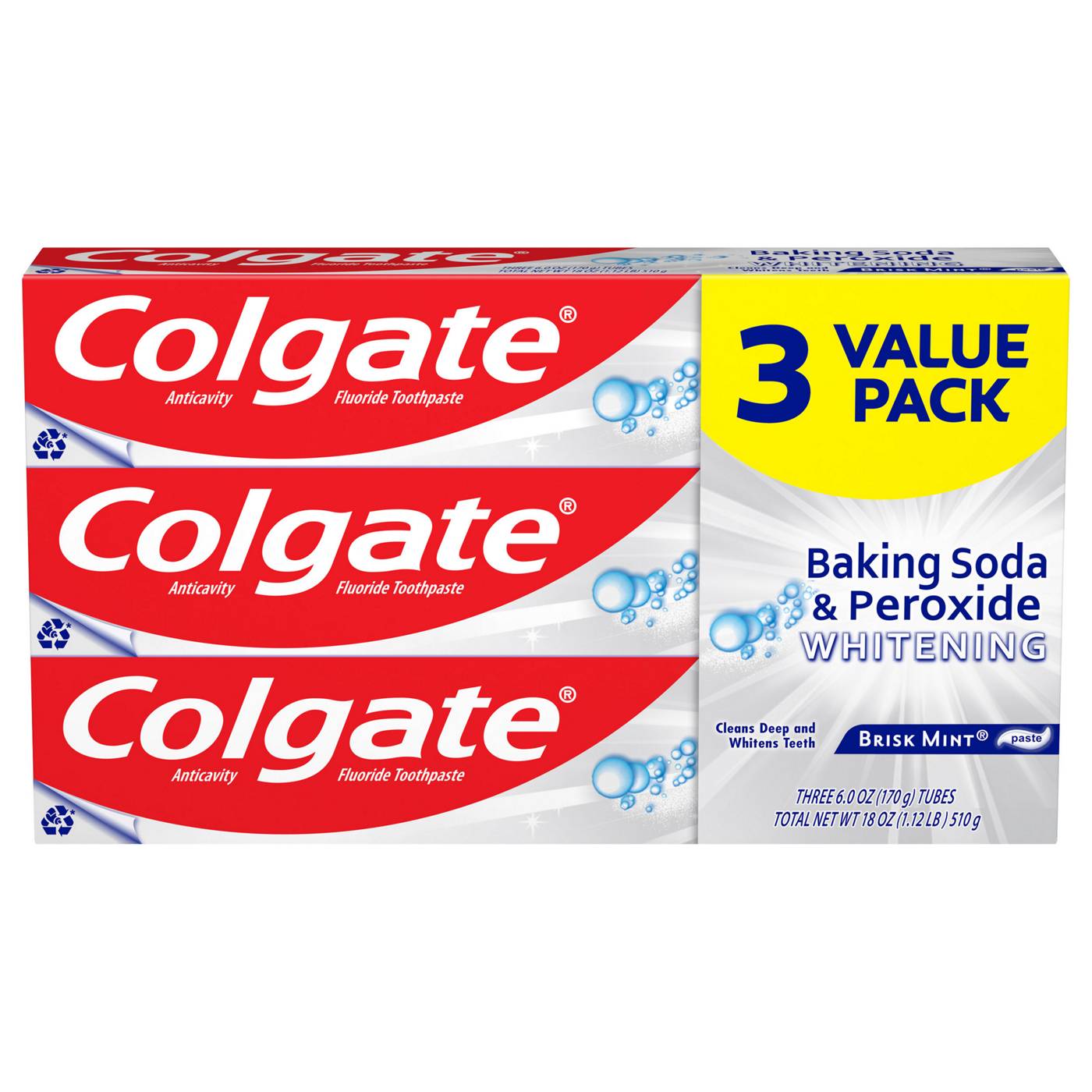 Colgate Baking Soda & Peroxide Anticavity Toothpaste 3 pk - Brisk Mint; image 1 of 3