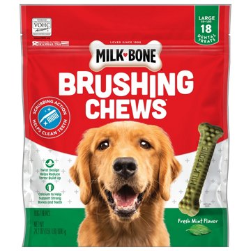 MilkBone Brushing Chews Large Dental Treats, 18 ct