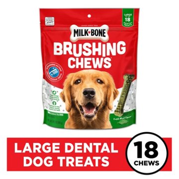 MilkBone Brushing Chews Large Dental Treats, 18 ct