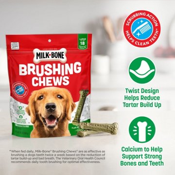 MilkBone Brushing Chews Large Dental Treats, 18 ct