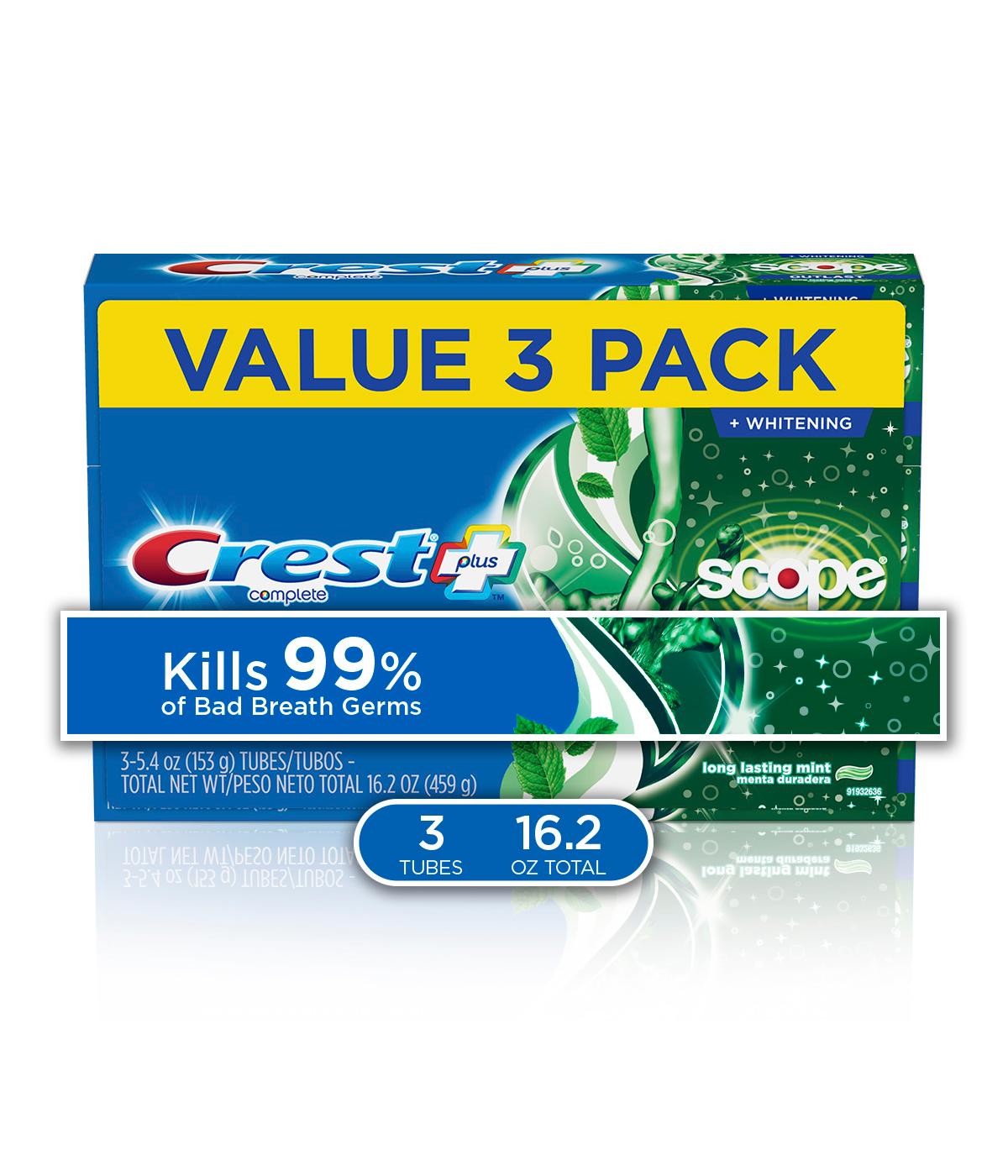 Crest Complete + Scope Outlast Whitening Toothpaste - Long Lasting Mint, 3 Pk; image 8 of 10