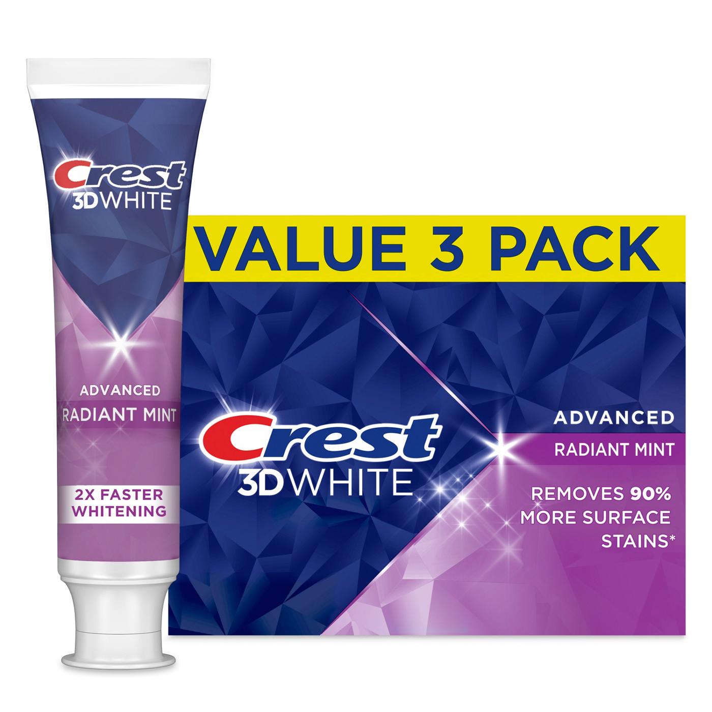 Crest 3D White Whitening Toothpaste - Radiant Mint, 3 Pk; image 3 of 8