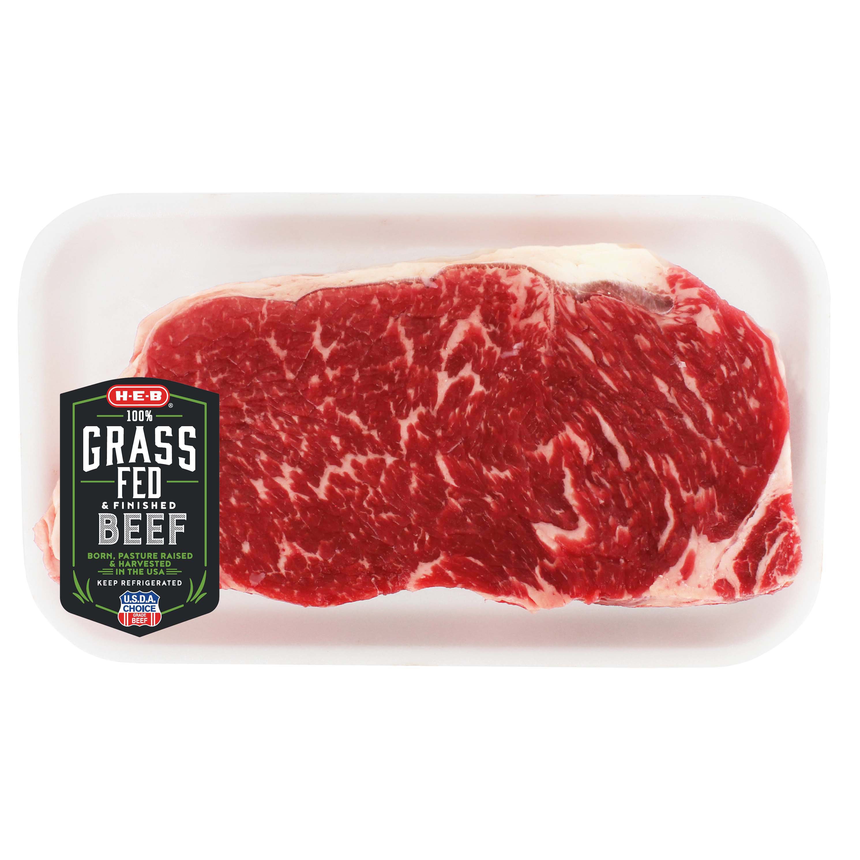 HEB Grass Fed Beef Loin New York Strip Steak Boneless Thick, USDA