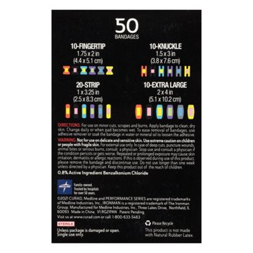 Curad Performance Series Fabric Variety Pack Antibacterial Bandages, 50 ct