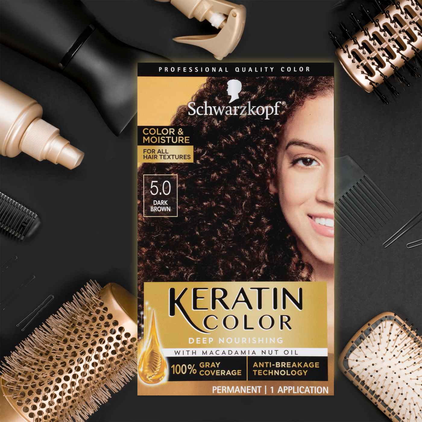 Schwarzkopf Keratin Color, Color & Moisture Permanent Hair Color Cream, 5.0 Dark Brown; image 2 of 6