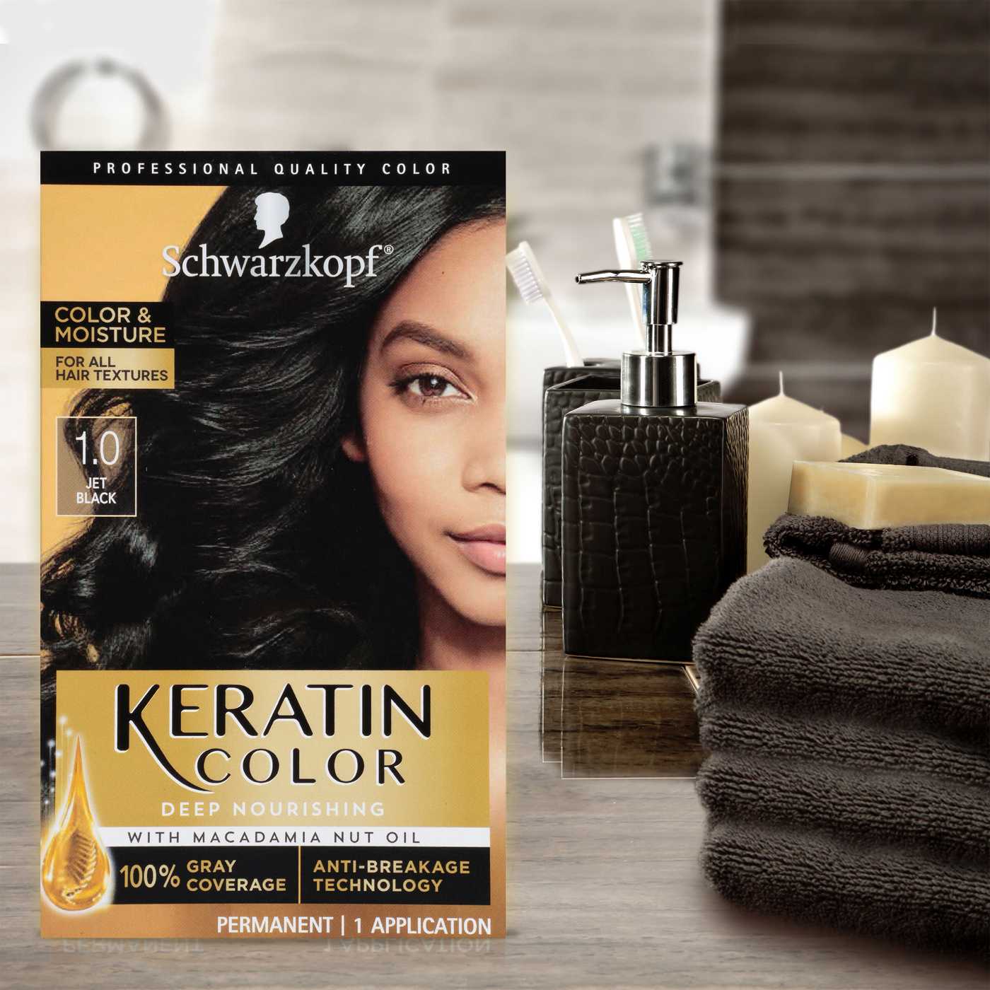 Schwarzkopf Keratin Color, Color & Moisture Permanent Hair Color Cream, 1.0 Jet Black; image 4 of 6