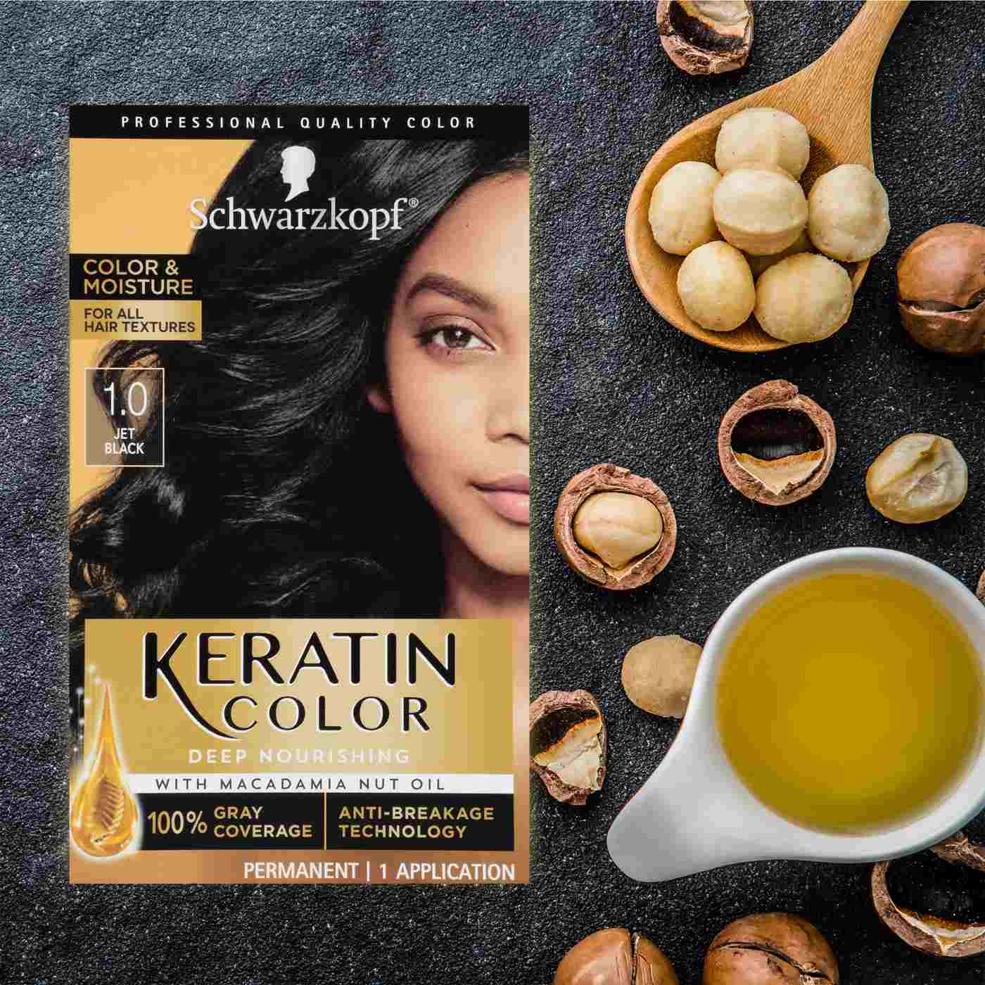 Schwarzkopf Keratin Color, Color & Moisture Permanent Hair Color Cream, 1.0 Jet Black; image 6 of 6