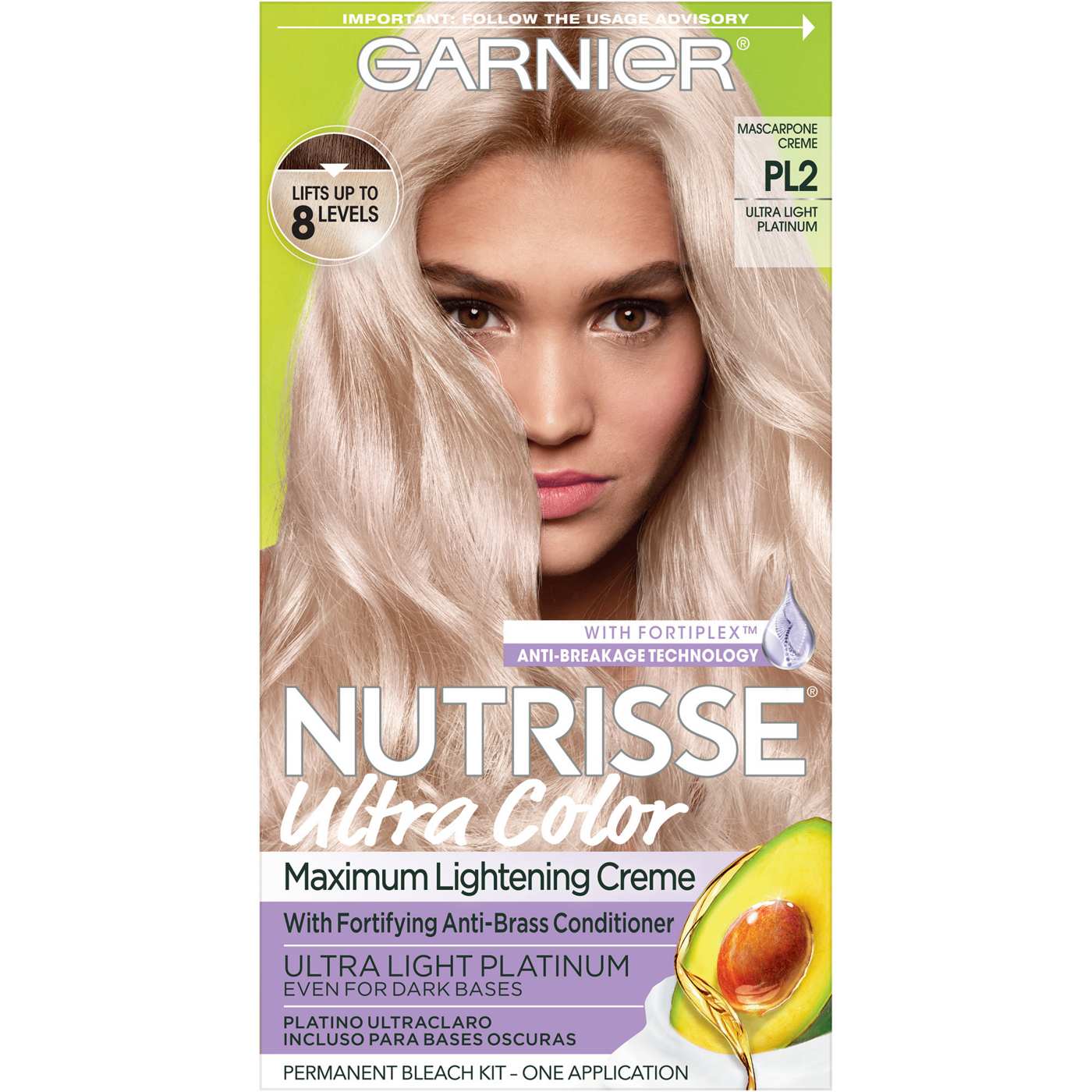 Garnier Nutrisse Ultra Color Maximum Lightening Bleach with Fortifying Anti-Brass Conditioner Mascarpone Creme PL2; image 1 of 9
