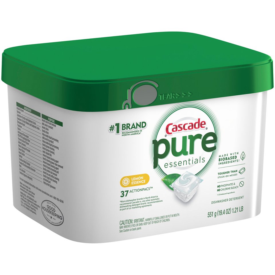 Cascade Pure Essentials Actionpacs Lemon Essence Dishwasher Detergent ...