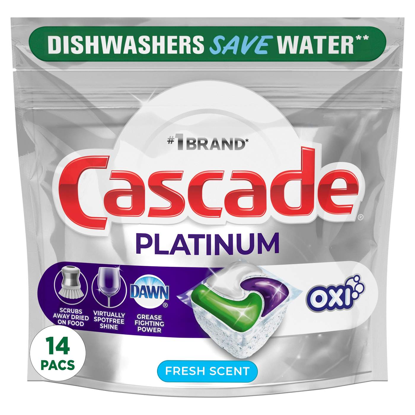 Cascade Platinum Fresh Scent Dishwasher Detergent ActionPacs + Oxi; image 1 of 9