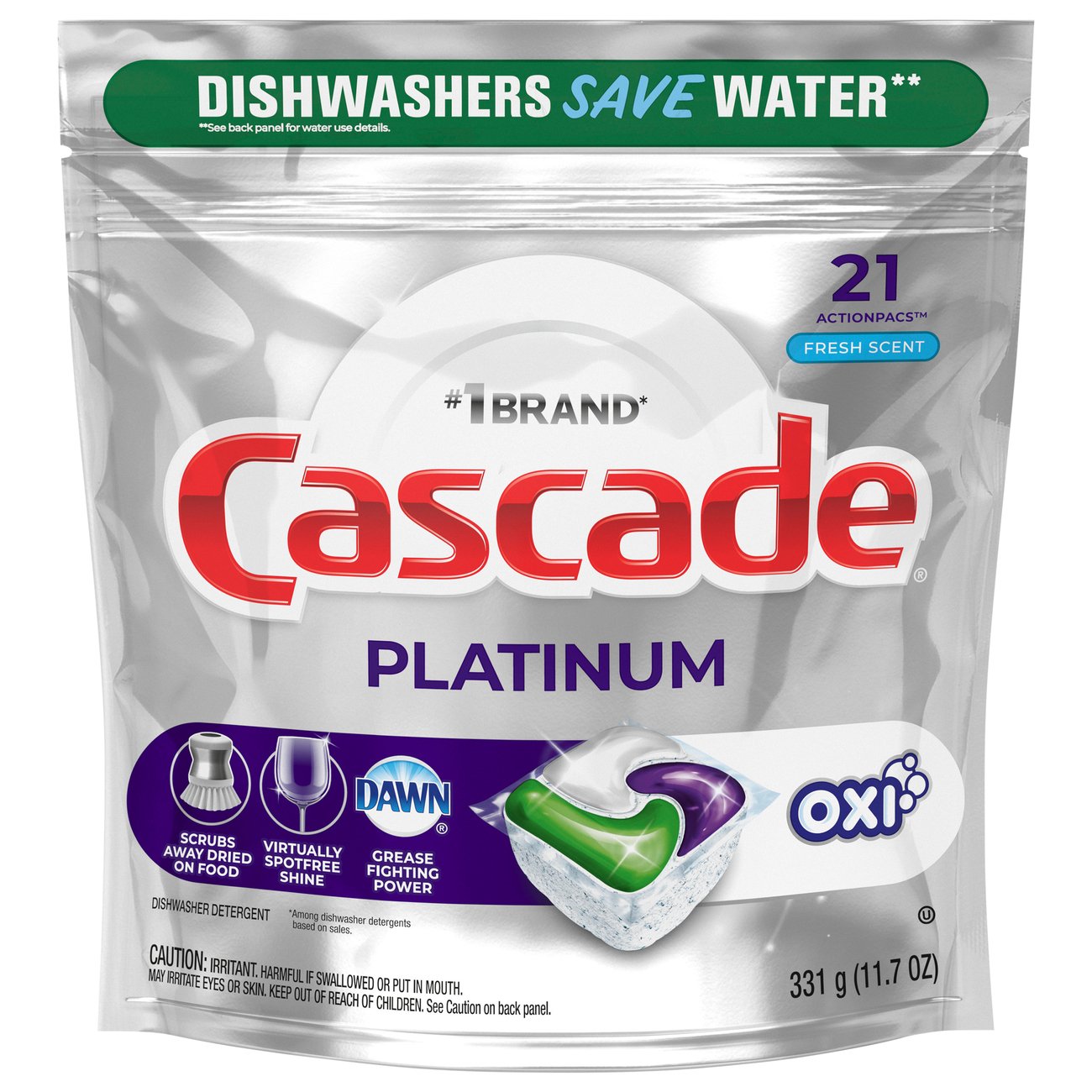 Cascade Platinum Fresh Scent Dishwasher Detergent ActionPacs + Oxi
