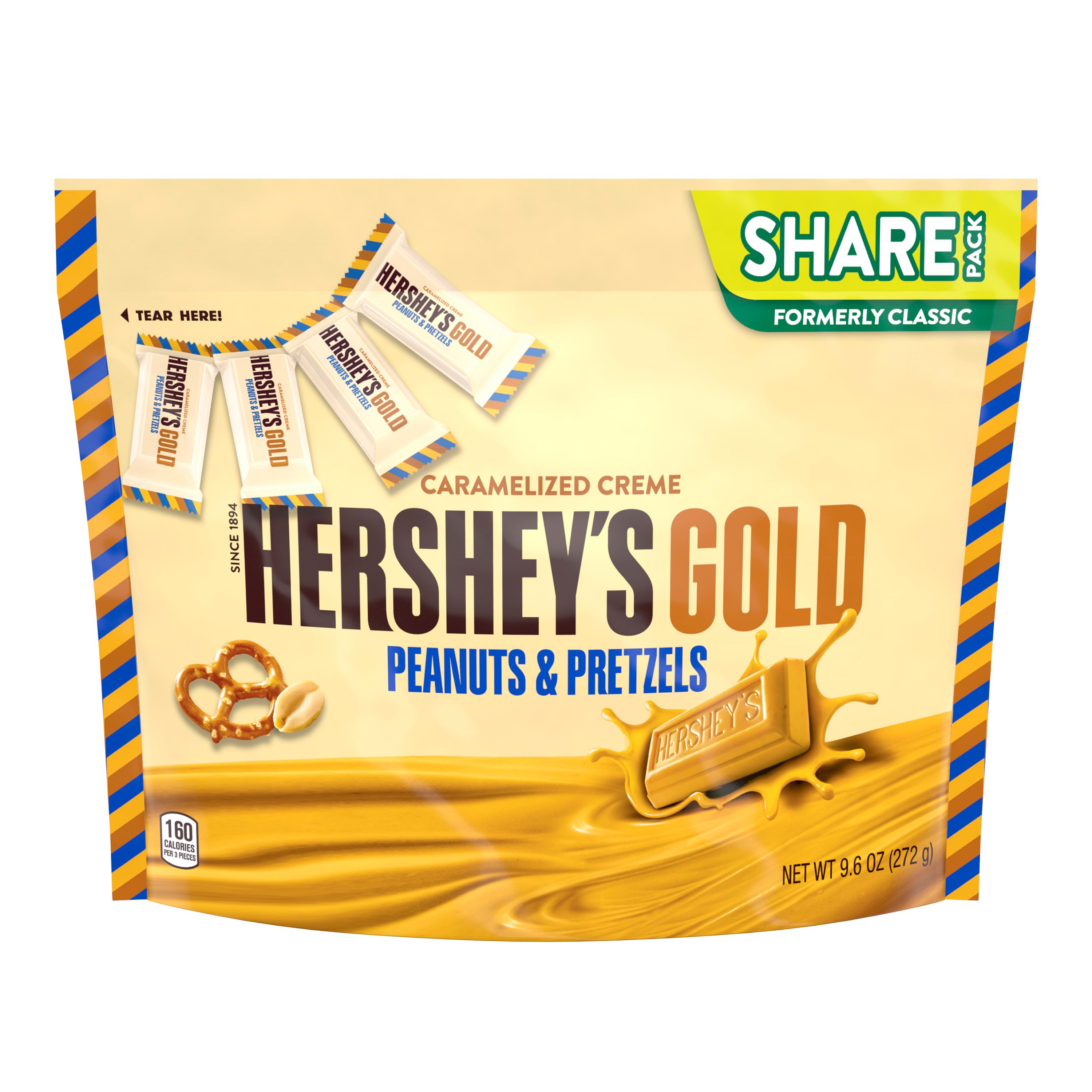 Hershey's Gold Miniatures Peanut & Pretzels Chocolate Candy Classic Bag, 10  Oz. 