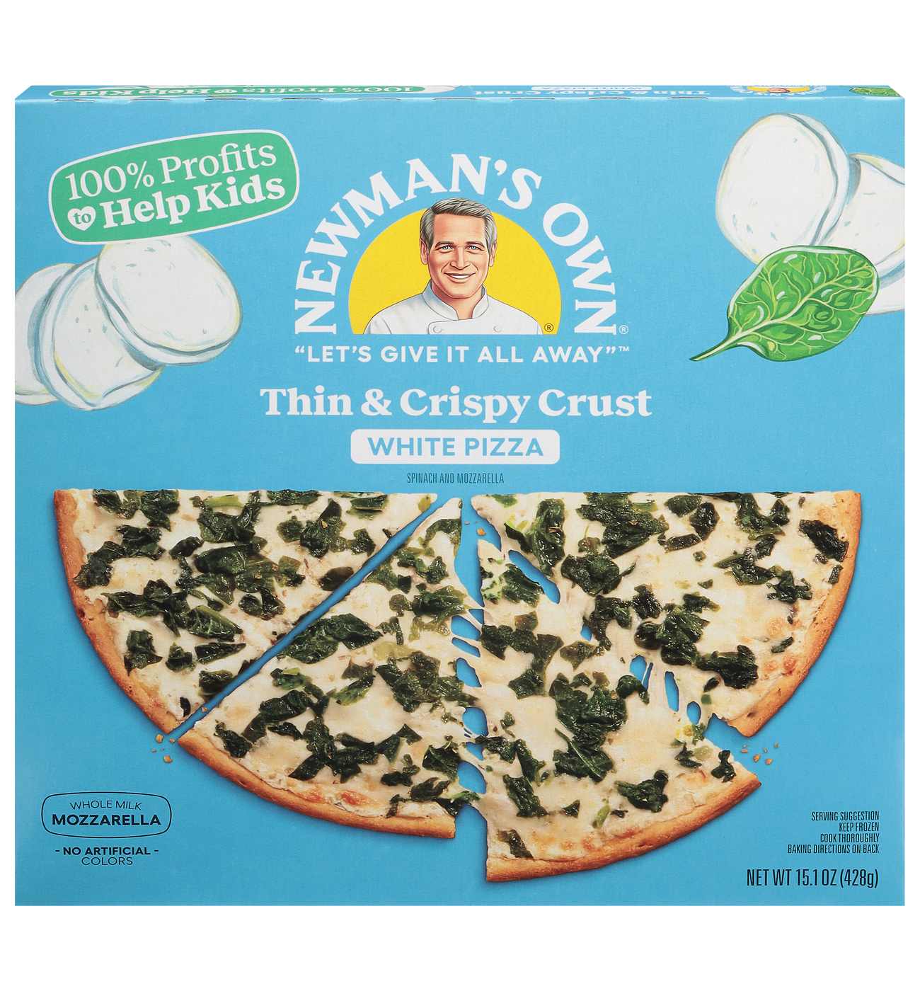Newman's Own Thin & Crispy Crust Frozen Pizza - White Spinach Mozzarella; image 1 of 4
