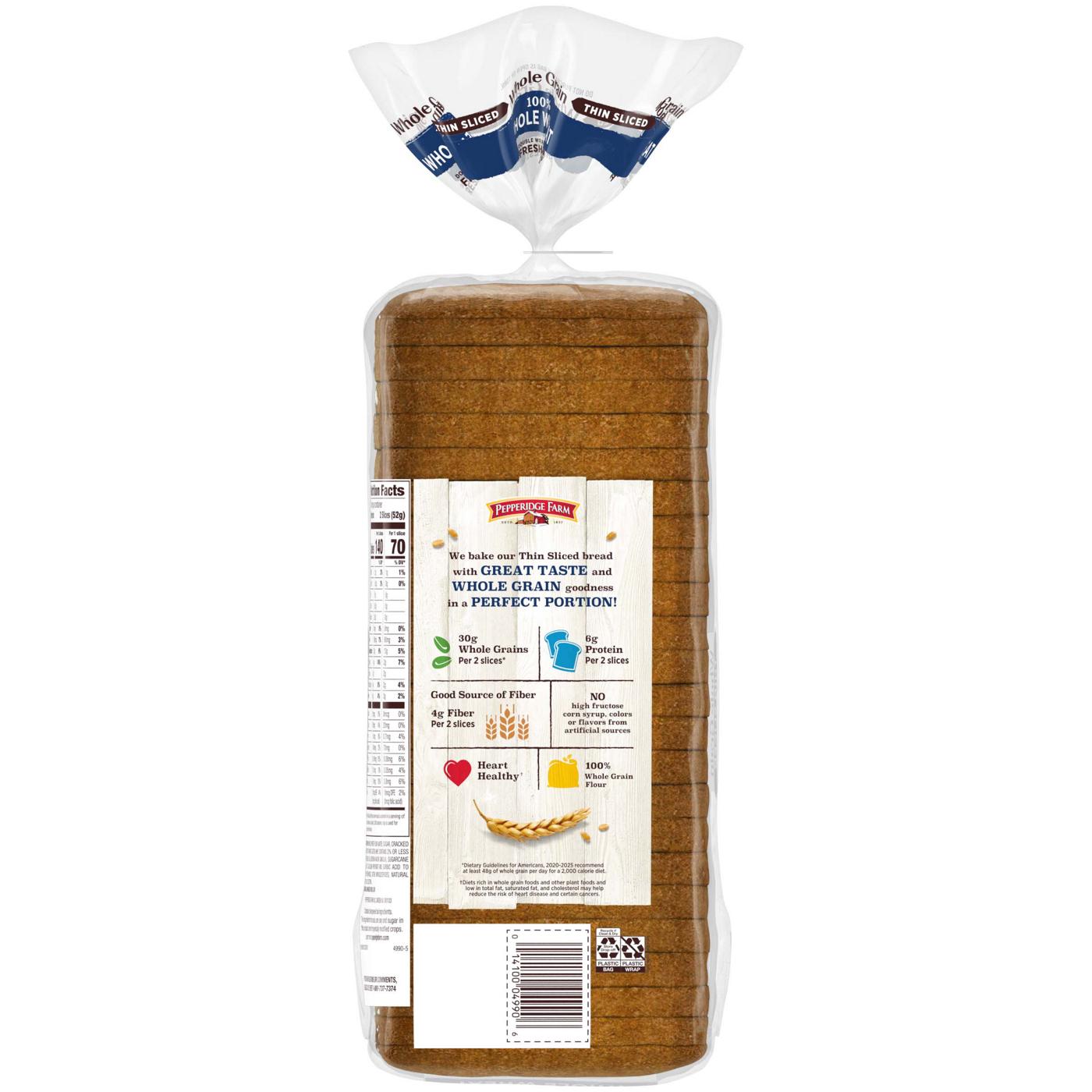 Pepperidge Farm Thin Sliced 100% Whole Wheat Bread; image 2 of 6