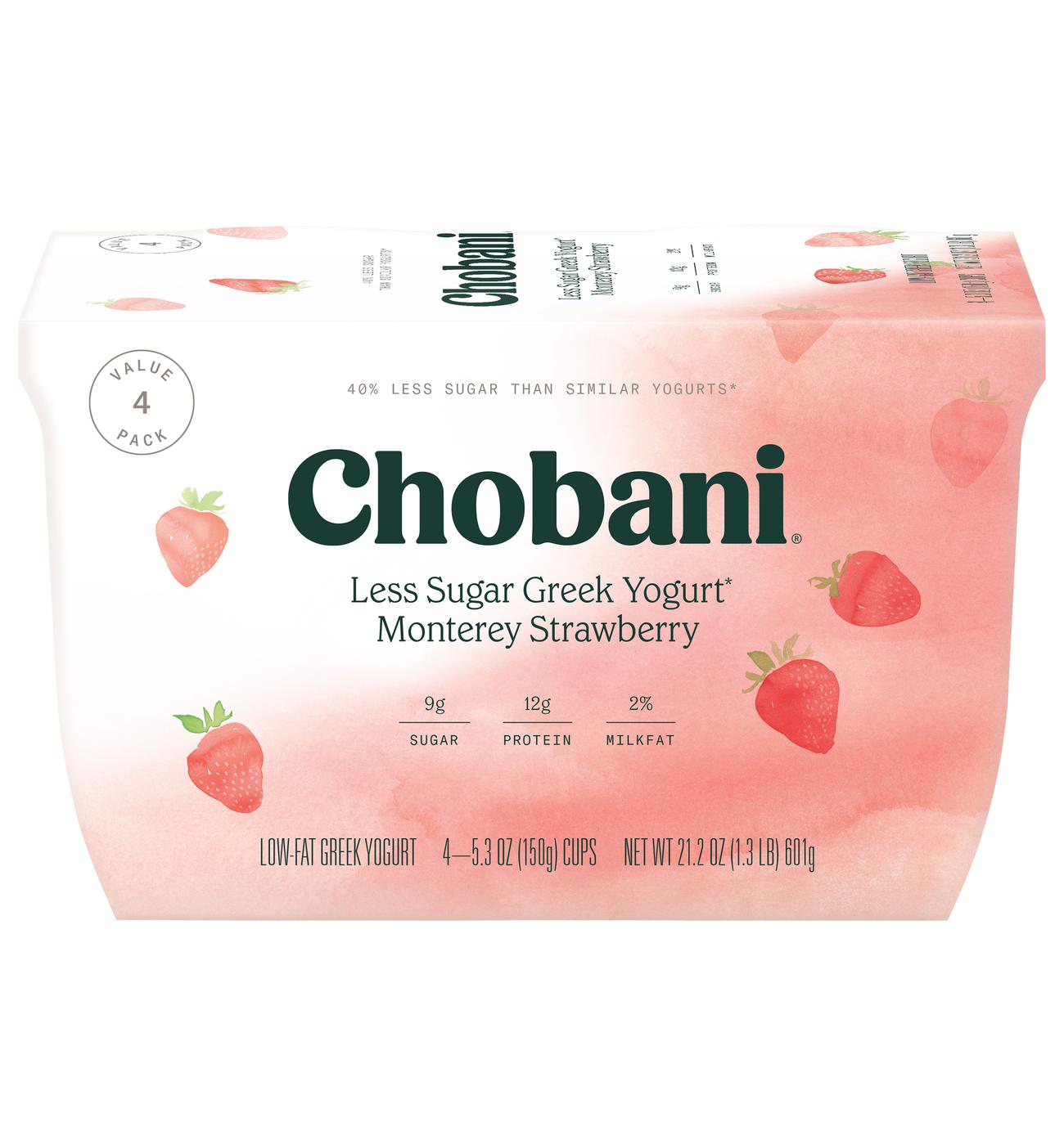 Chobani Less Sugar Low-Fat Montery Strawberry Greek Yogurt; image 1 of 3