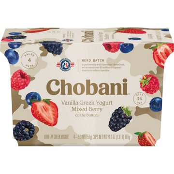 Chobani Low-Fat Mixed Berry on the Bottom Vanilla Greek Yogurt, 4 ct
