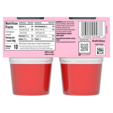 Jell-O Sugar Free Ready To Eat Strawberry Gelatin, 4 ct