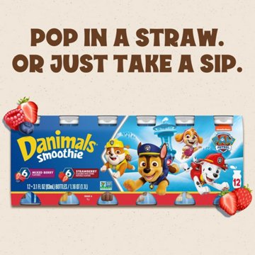 Danimals Smoothie Strawberry Explosion And Mixed Berry Dairy Drink Multi-Pack, 3.1 fl oz, 12 Pack