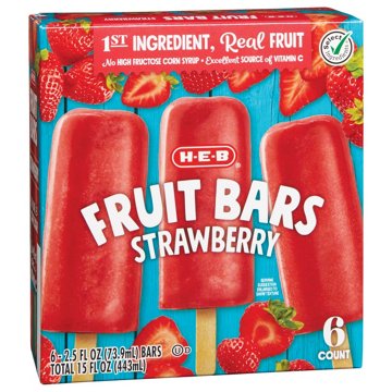H-E-B Frozen Fruit Bars - Strawberry, 6 ct
