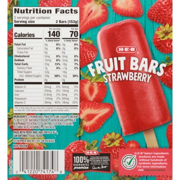 H-E-B Frozen Fruit Bars - Strawberry, 6 ct