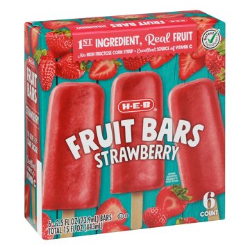 H-E-B Frozen Fruit Bars - Strawberry, 6 ct